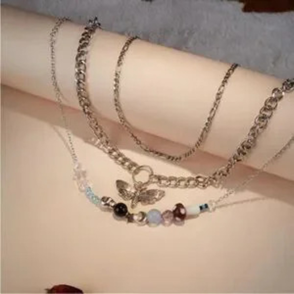 Silver Bee Beaded Necklace Set Gift Minimalist - Picture 2 of 4